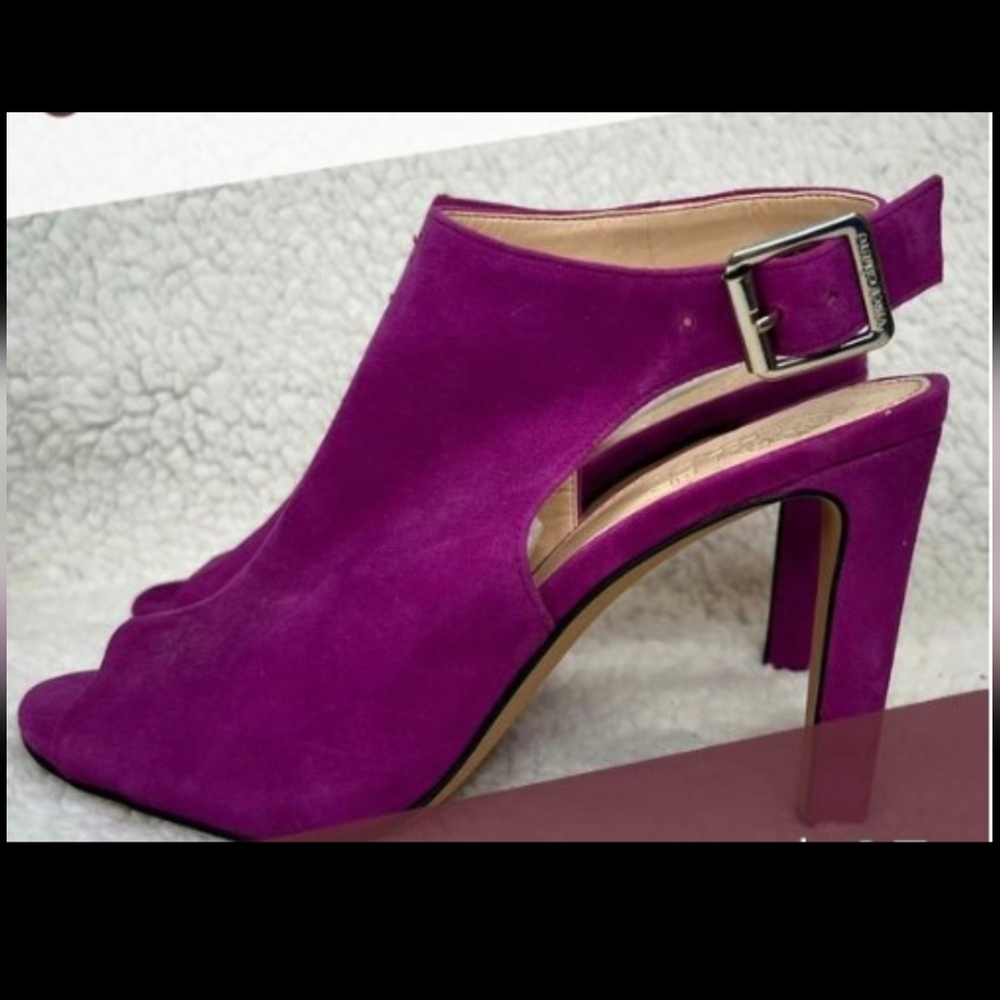 Vince Camuto Peep Toe Sling Back Fucshia Suede Heels 7